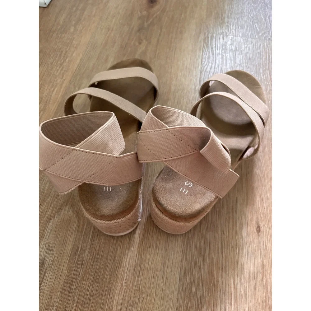 Esprit Beige Elastic Strap Espadrille Platform Wedge Sandals Sporty Boho-10